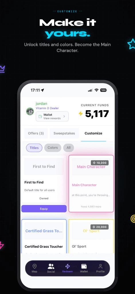 Make it yours. Trouvé Customize tab with unlockable profile titles and colors